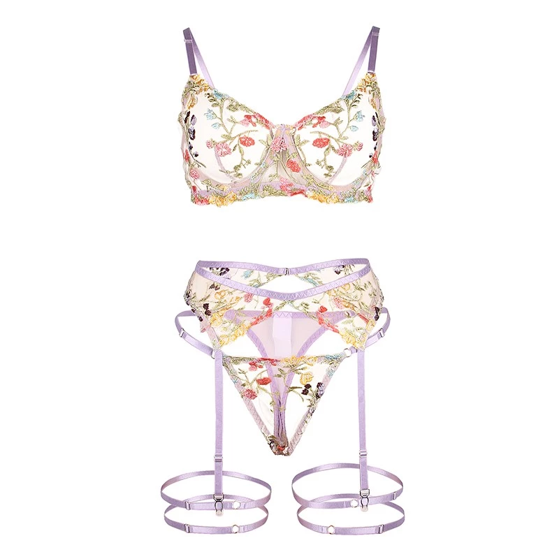 Lingerie femme Maloo : Ensemble quatre pièces - Jardin enchanté