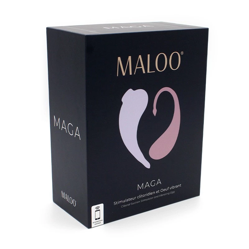 Boite noire des sextoys connecte Maloo contenant l'oeuf vibrant et le stimulateur clitoridien sans contact