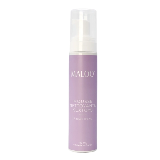 Mousse Nettoyante Sextoys - Maloo Intime - Flacon pompe 100 ml de face couleur lavande et blanc