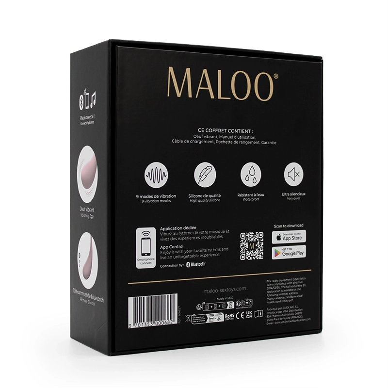Dos de la boite de l'Oeuf vibrant connecté MANA - by Maloo avec caractéristiques et informations